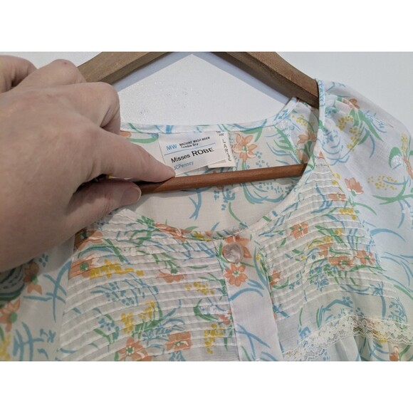 Vintage 1980s JCPenney White Floral Granny Nightgown Robe Buttoned Mumu L - Picture 4 of 4